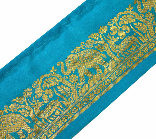 Indian Vintage Sari Border Blue Woven Baluchari Indian Craft Trim Lace Ribbon Recycled Indian Sari Border Home Decor Gift Wrapping