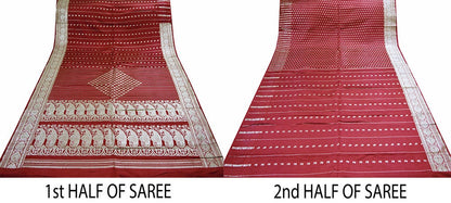 Indian Vintage Sari Maroon Heavy Wedding Pure Satin Silk Woven Banarasi Brocade Saree Golden Zari 5Yd