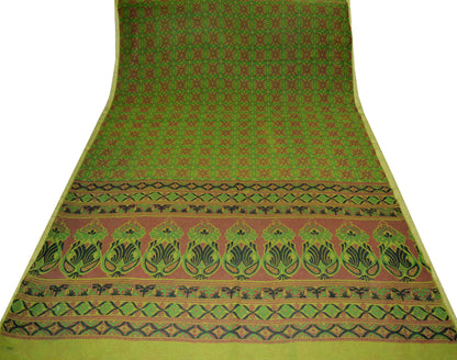 Indian Women Vintage Sari Green Georgette Printed Saree Sewing 5yard Soft Craft Floral Design Wrap Boho