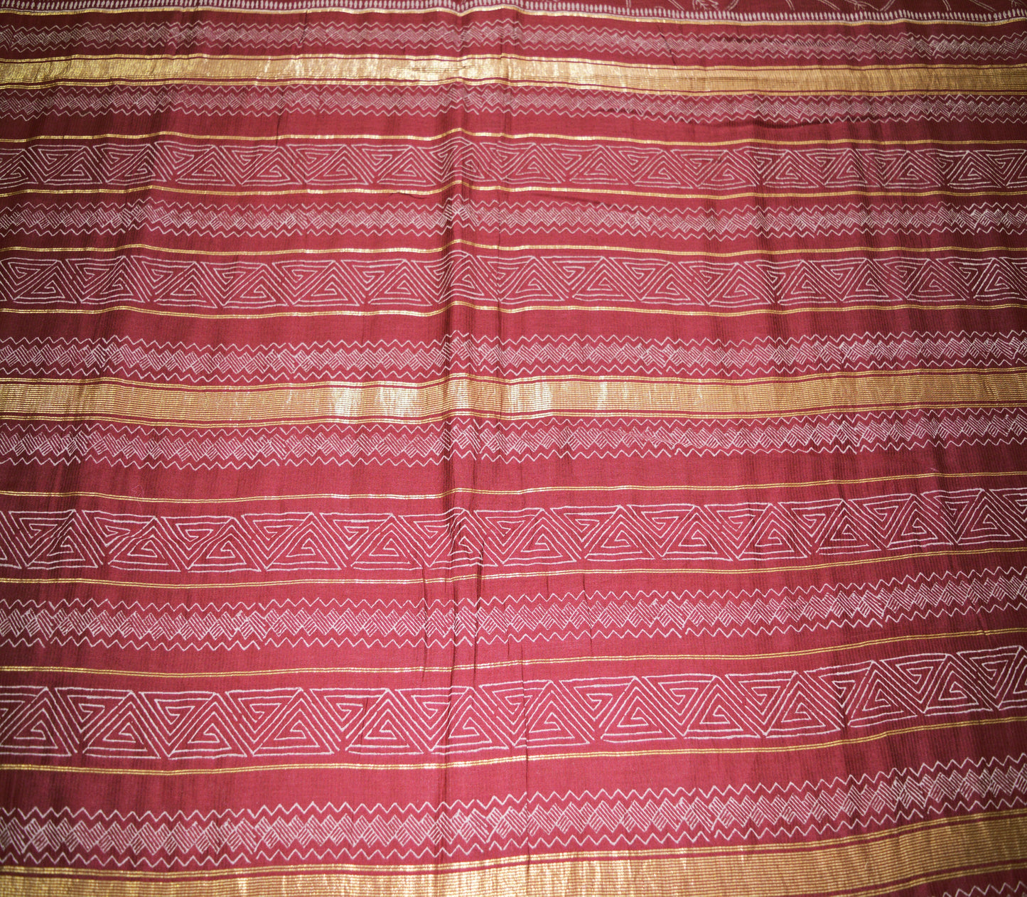Indian Vintage Sari Maroon Block Printed Sari Pure chanderi Silk Saree Fabric 5Yard Floral Soft Golden Zari