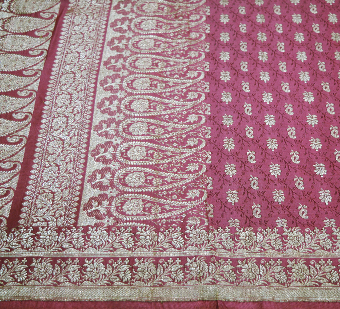 Indian Vintage Heavy Sari Wedding Pure Satin Silk Pink Woven Banarasi Brocade Saree Golden Zari 5Yard