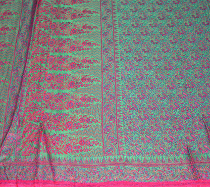 FREE EXPEDITED SHIPPING Indian Vintage Green Heavy Saree Pure Satin Silk Woven Tanchoi Indian Sari Fabric Floral 5Yard Soft