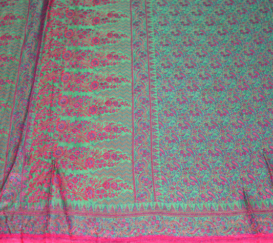 FREE EXPEDITED SHIPPING Indian Vintage Green Heavy Saree Pure Satin Silk Woven Tanchoi Indian Sari Fabric Floral 5Yard Soft