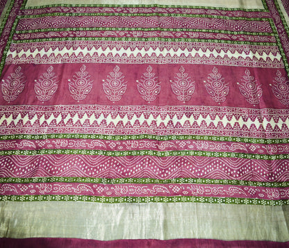 Indian Vintage Deep Maroon & Cream Saree Woven Printed Bandhani Sari 100% Pure Silk Indian Sari Fabric 5yard Soft Floral Golden Zari Craft