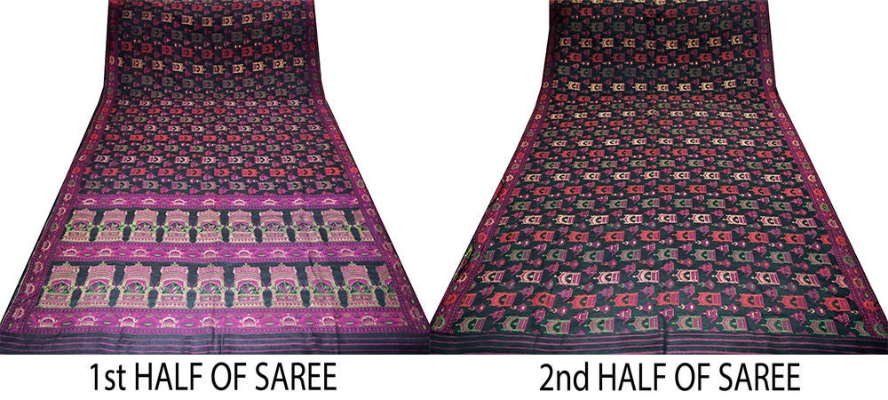 Indian Vintage Black Heavy Saree Hand Woven 100% Pure Silk Indian Sari Fabric 6Yard Silk Sari Ethnic Floral Zari