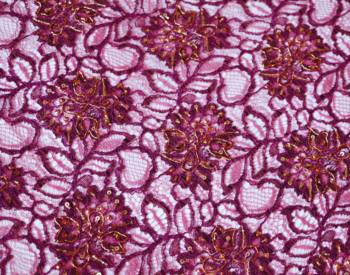 Vintage Purple Net Mesh Hand Embroidered Design Fabric 30"X42" Floral Design Crafting Sewing Quilting Zari Beaded Zardozi
