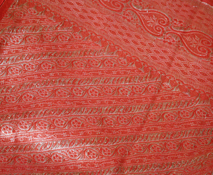 Vintage Red Pure Silk Banarasi Brocade Hand Woven Fabric Design Indian Fabric 40"X45" Sewing Zari Ethnic Floral