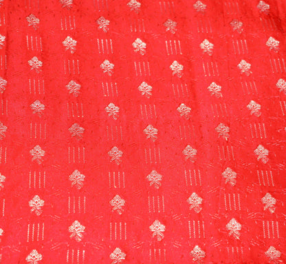 FREE SHIPPING Vintage Red Pure Satin silk Banarasi Brocade Hand Woven Fabric Design Indian Fabric 38"X44" Sewing Zari Ethnic