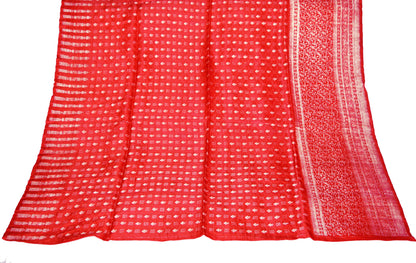 FREE SHIPPING Vintage Red Pure Satin silk Banarasi Brocade Hand Woven Fabric Design Indian Fabric 38"X44" Sewing Zari Ethnic