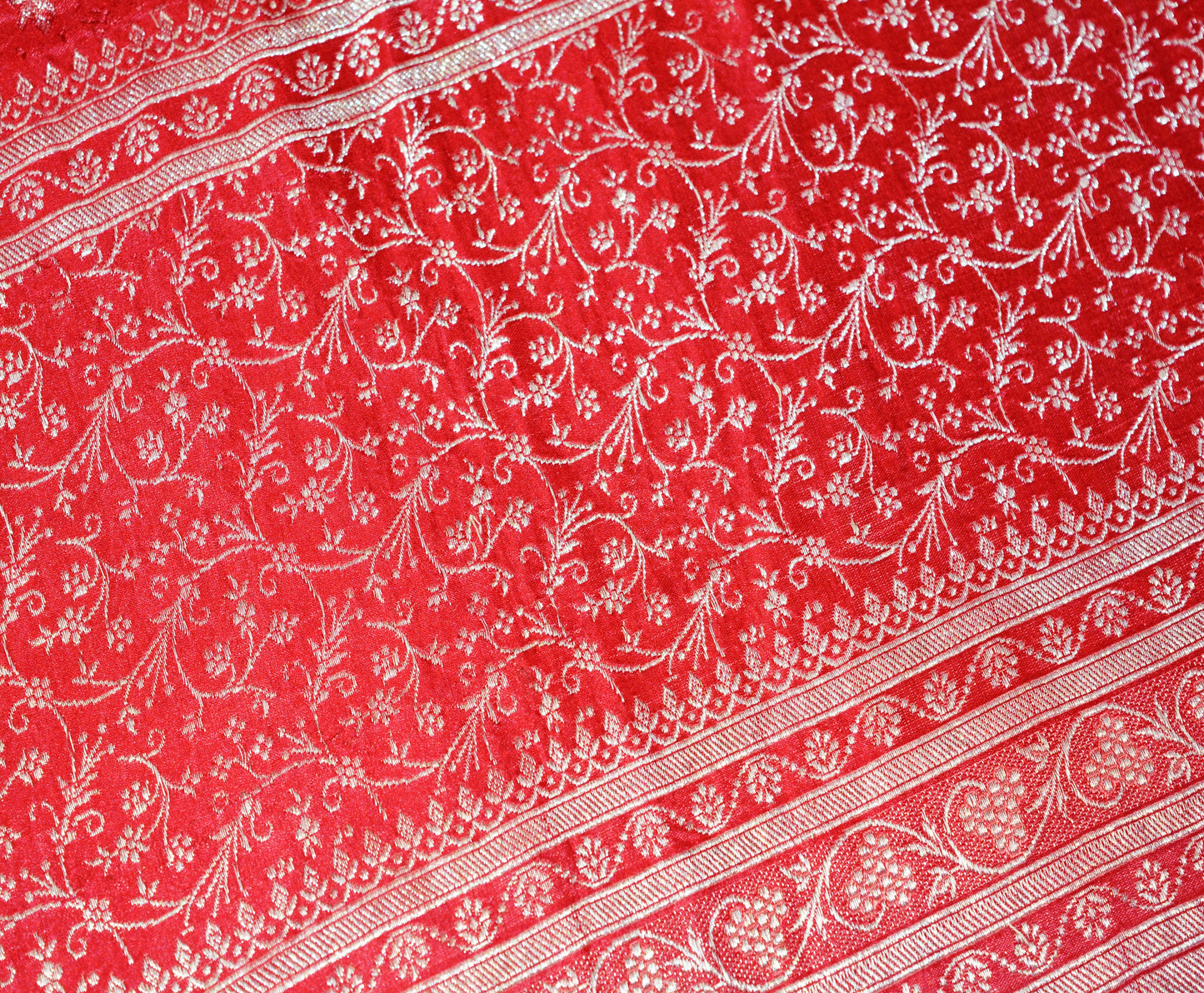 FREE SHIPPING Vintage Red Pure Satin silk Banarasi Brocade Hand Woven Fabric Design Indian Fabric 38"X44" Sewing Zari Ethnic