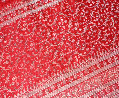 FREE SHIPPING Vintage Red Pure Satin silk Banarasi Brocade Hand Woven Fabric Design Indian Fabric 38"X44" Sewing Zari Ethnic