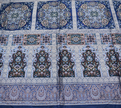 Vintage Blue Pure Satin silk Brocade Hand Woven Fabric Design Indian Fabric 30"X44" Floral Design Sewing Ethnic