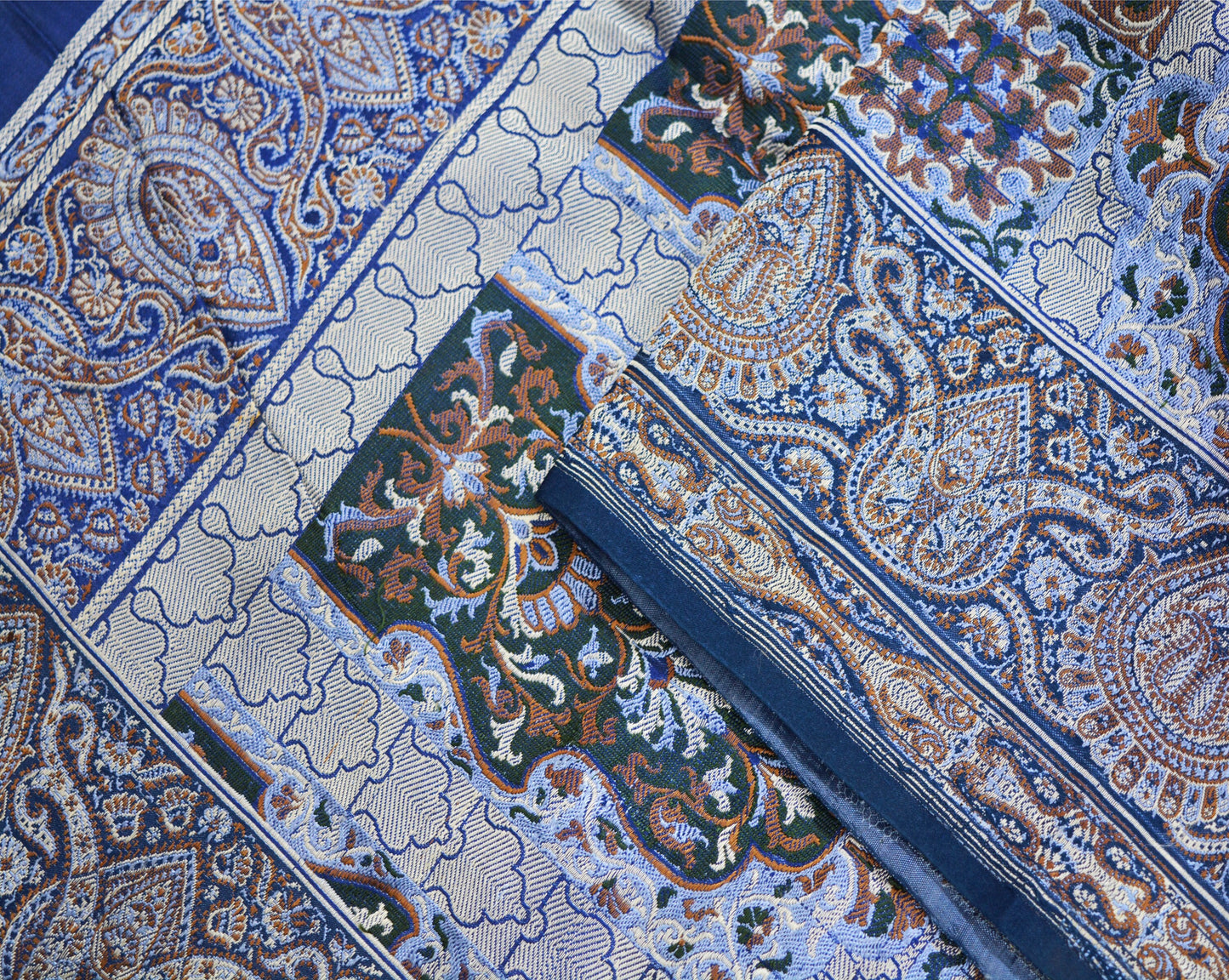 Vintage Blue Pure Satin silk Brocade Hand Woven Fabric Design Indian Fabric 30"X44" Floral Design Sewing Ethnic