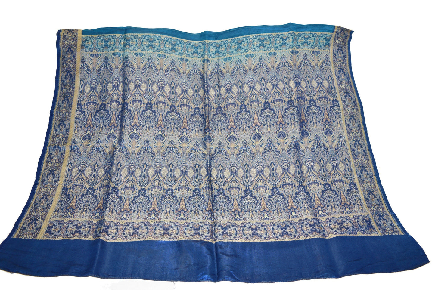 Vintage Blue Pure Satin silk Banarasi Brocade Hand Woven Fabric Design Indian Fabric 36"X43" Floral Design Sewing Ethnic