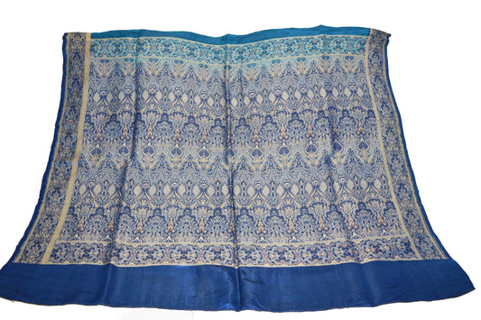 Vintage Blue Pure Satin silk Banarasi Brocade Hand Woven Fabric Design Indian Fabric 36"X43" Floral Design Sewing Ethnic