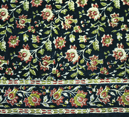 Indian Vintage Sari Black Pure Crepe Silk Block Printed Saree 5yard Sewing Floral Soft Craft Fabric Wrap