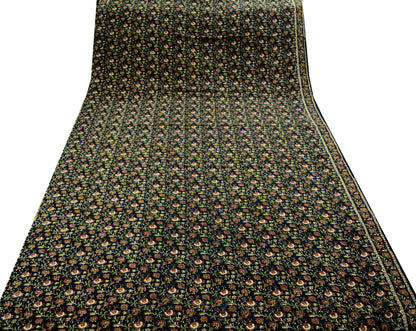 Indian Vintage Sari Black Pure Crepe Silk Block Printed Saree 5yard Sewing Floral Soft Craft Fabric Wrap