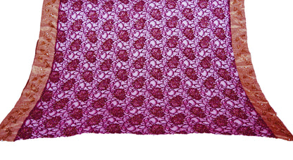 Vintage Purple Net Mesh Hand Embroidered Design Fabric 30"X42" Floral Design Crafting Sewing Quilting Zari Beaded Zardozi
