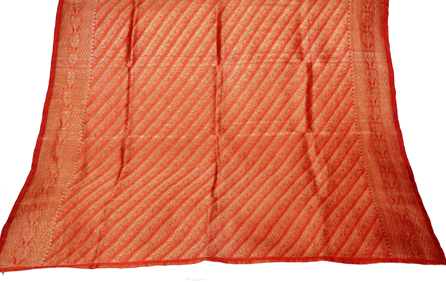 Vintage Red Pure Silk Banarasi Brocade Hand Woven Fabric Design Indian Fabric 40"X45" Sewing Zari Ethnic Floral