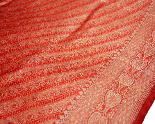 Vintage Red Pure Silk Banarasi Brocade Hand Woven Fabric Design Indian Fabric 40"X45" Sewing Zari Ethnic Floral