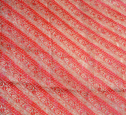 Vintage Red Pure Silk Banarasi Brocade Hand Woven Fabric Design Indian Fabric 40"X45" Sewing Zari Ethnic Floral