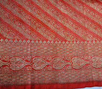 Vintage Red Pure Silk Banarasi Brocade Hand Woven Fabric Design Indian Fabric 40"X45" Sewing Zari Ethnic Floral