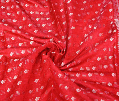 FREE SHIPPING Vintage Red Pure Satin silk Banarasi Brocade Hand Woven Fabric Design Indian Fabric 38"X44" Sewing Zari Ethnic