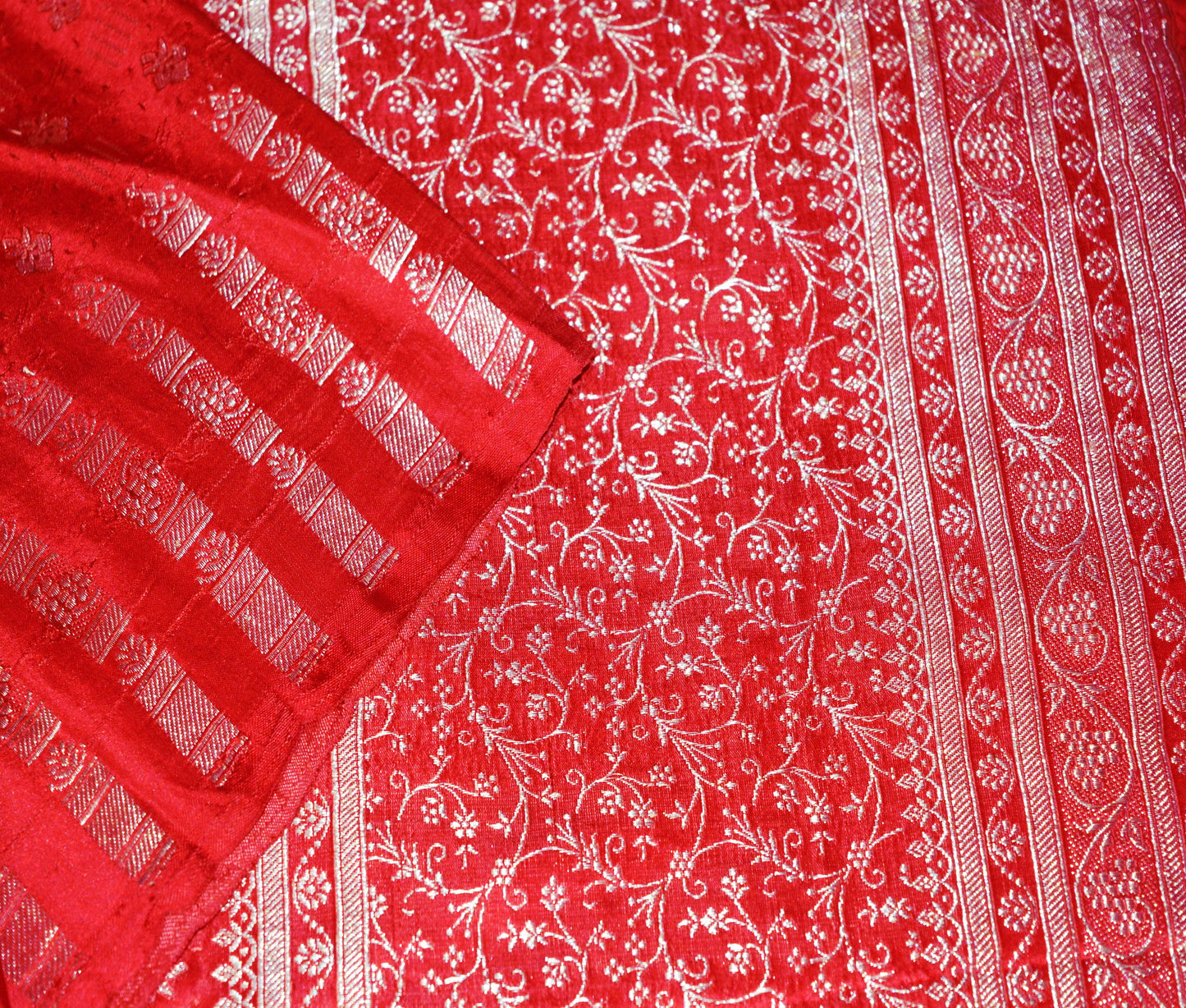 FREE SHIPPING Vintage Red Pure Satin silk Banarasi Brocade Hand Woven Fabric Design Indian Fabric 38"X44" Sewing Zari Ethnic