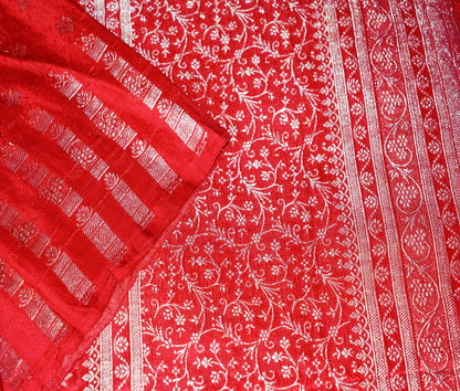 FREE SHIPPING Vintage Red Pure Satin silk Banarasi Brocade Hand Woven Fabric Design Indian Fabric 38"X44" Sewing Zari Ethnic