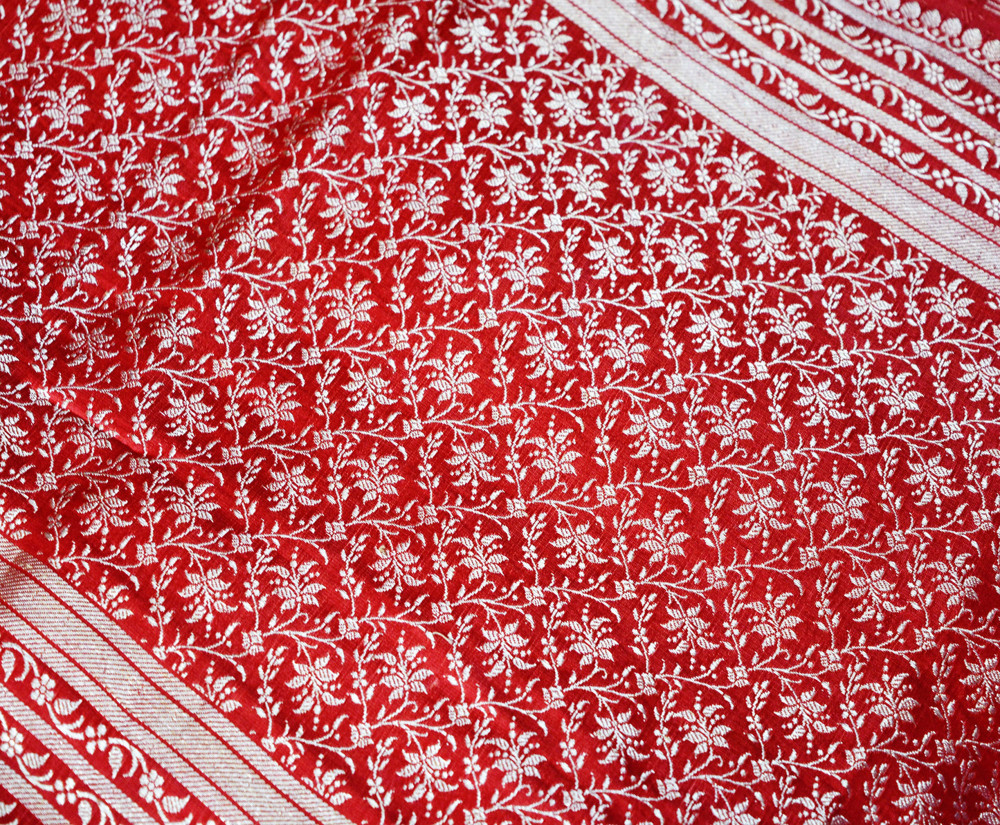 FREE SHIPPING Vintage Red Pure Satin silk Banarasi Brocade Hand Woven Fabric Design Indian Fabric 38"X44" Sewing Zari Ethnic