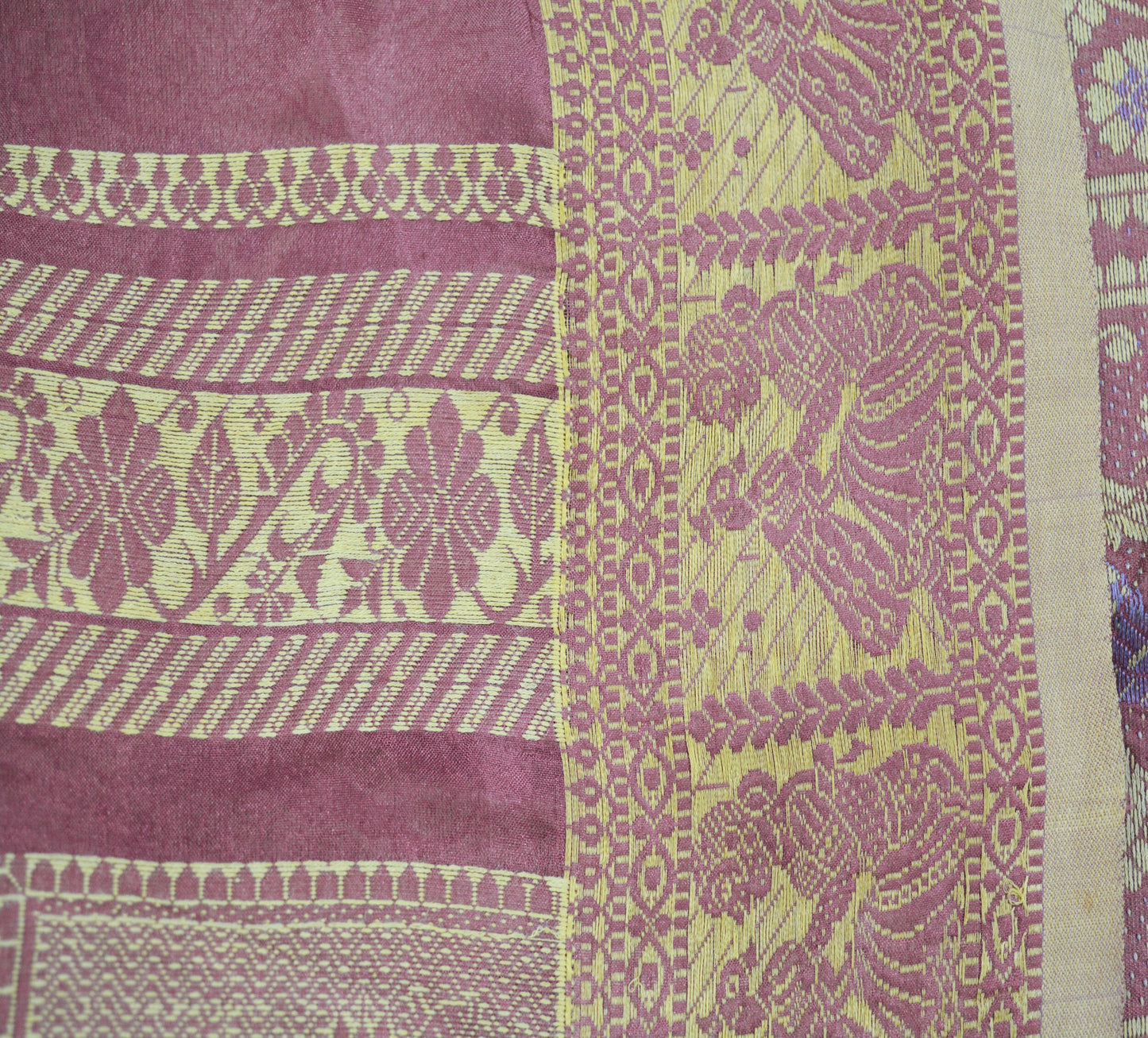 Vintage Pink Art Silk Hand Woven Baluchari Design Fabric 32"X47" Lady Design Crafting Sewing Quilting Peacock