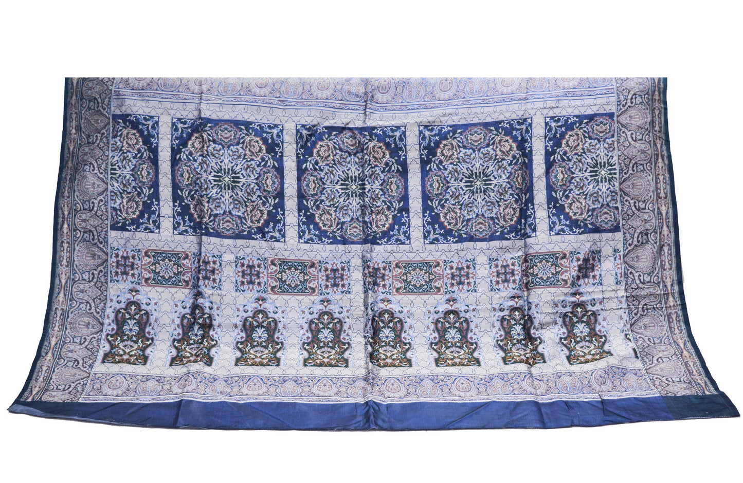 Vintage Blue Pure Satin silk Brocade Hand Woven Fabric Design Indian Fabric 30"X44" Floral Design Sewing Ethnic