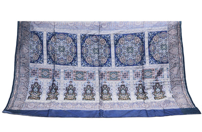 Vintage Blue Pure Satin silk Brocade Hand Woven Fabric Design Indian Fabric 30"X44" Floral Design Sewing Ethnic