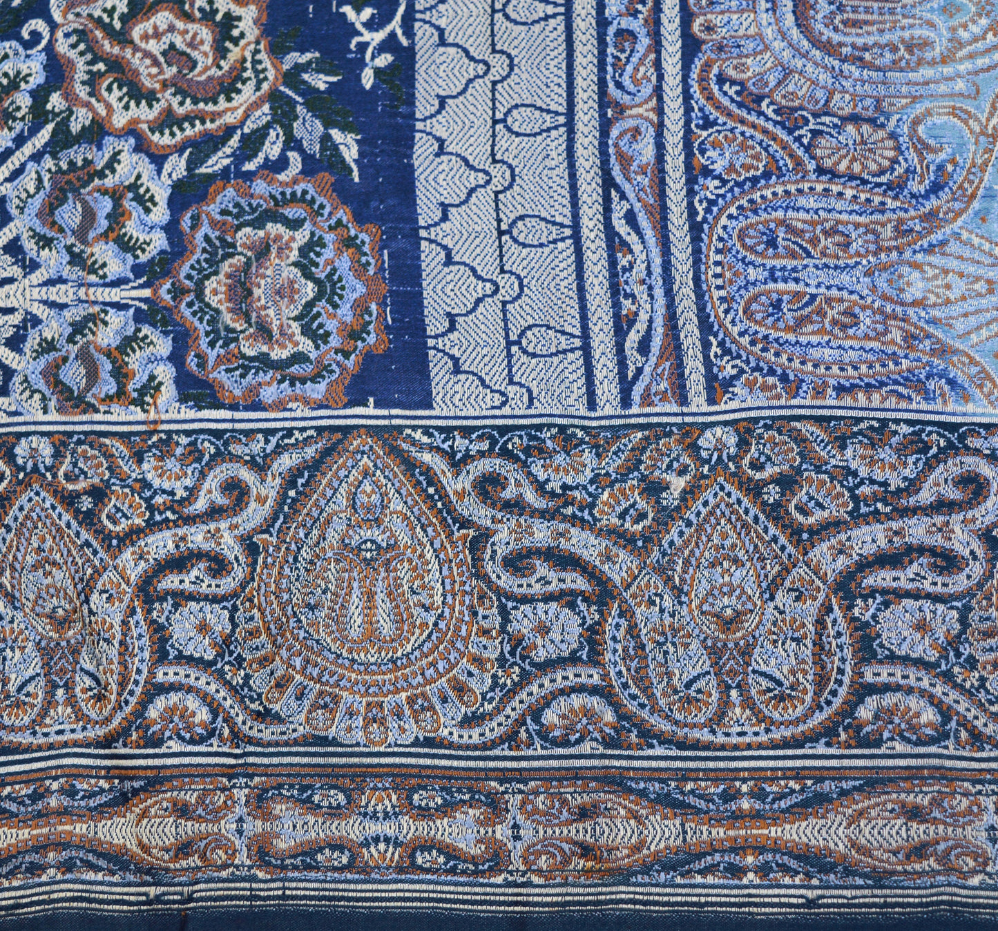 Vintage Blue Pure Satin silk Brocade Hand Woven Fabric Design Indian Fabric 30"X44" Floral Design Sewing Ethnic