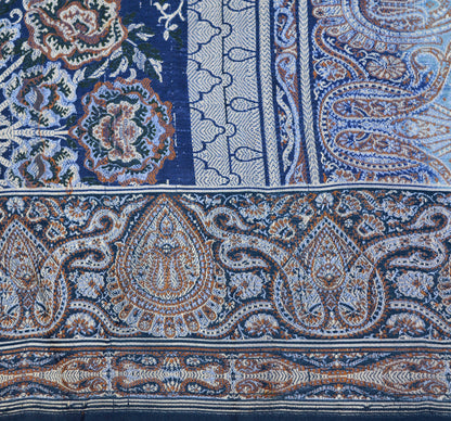 Vintage Blue Pure Satin silk Brocade Hand Woven Fabric Design Indian Fabric 30"X44" Floral Design Sewing Ethnic