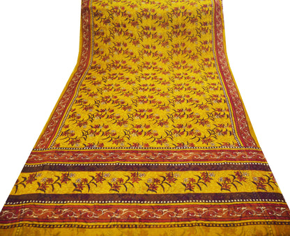 Women Vintage Sari Saffron Pure Chiffon Silk Printed Saree Craft Fabric Sewing 6Yard Soft Light Sari Dress Making Floral
