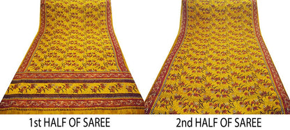 Women Vintage Sari Saffron Pure Chiffon Silk Printed Saree Craft Fabric Sewing 6Yard Soft Light Sari Dress Making Floral