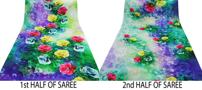 Vintage Sari Multi Blend Georgette  Digital Printed Saree Sewing 5yd Craft Soft Floral Crafting Dress Making