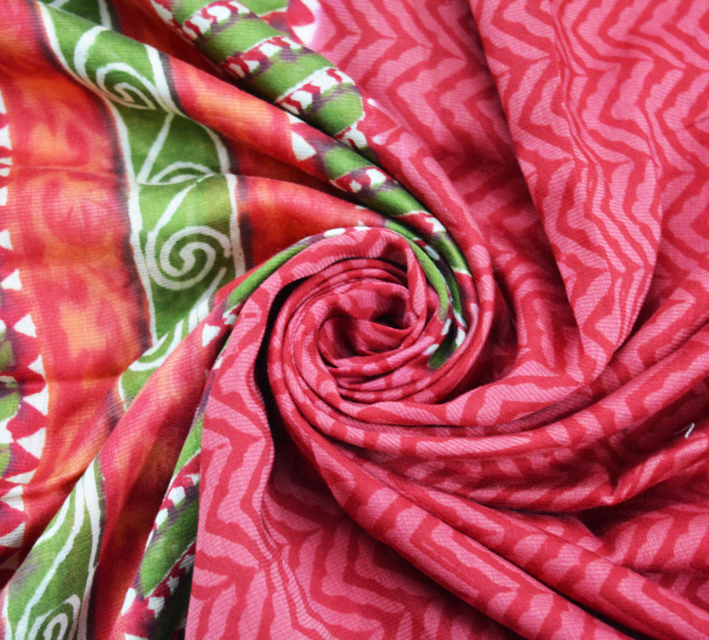 Indian Vintage Red Dupatta Long Stole Printed Pure Silk Indian Scarves Veil Golden Zari Zigzag Design