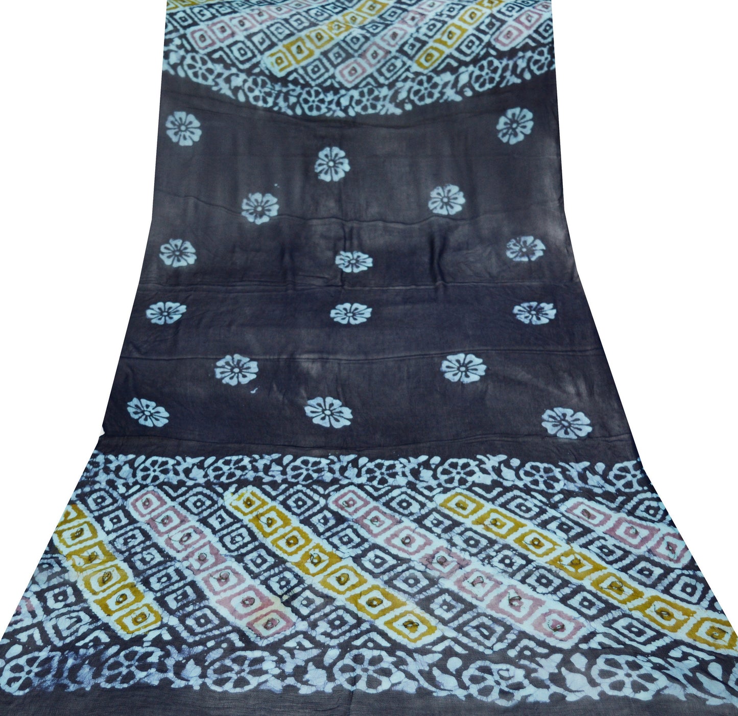 Indian Vintage Blue Dupatta Blend Chiffon Long Stole Block Printed Scarves Floral Design Stole Veil Wrap