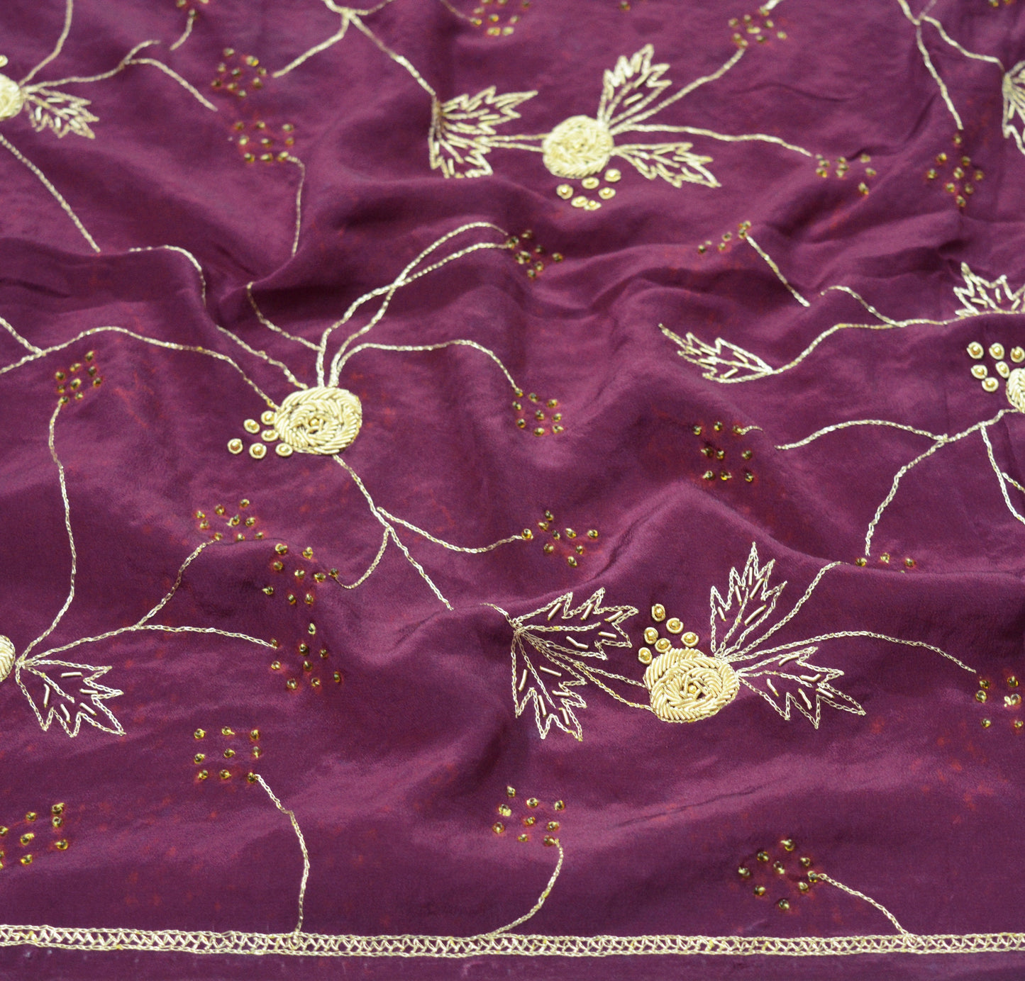 Indian Vintage Heavy Wedding Purple Dupatta Pure Crepe Silk Long Stole Hand Embroidered Scarves Dabka Zardozi Zari Stole