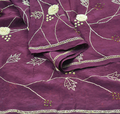 Indian Vintage Heavy Wedding Purple Dupatta Pure Crepe Silk Long Stole Hand Embroidered Scarves Dabka Zardozi Zari Stole