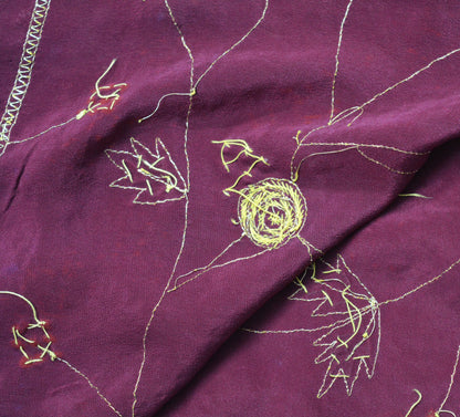 Indian Vintage Heavy Wedding Purple Dupatta Pure Crepe Silk Long Stole Hand Embroidered Scarves Dabka Zardozi Zari Stole