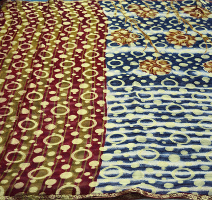 Indian Vintage Sari Cream & Blue Hand Woven Sari Blend Georgette Saree Fabric 5Yard Floral Soft Golden Zari