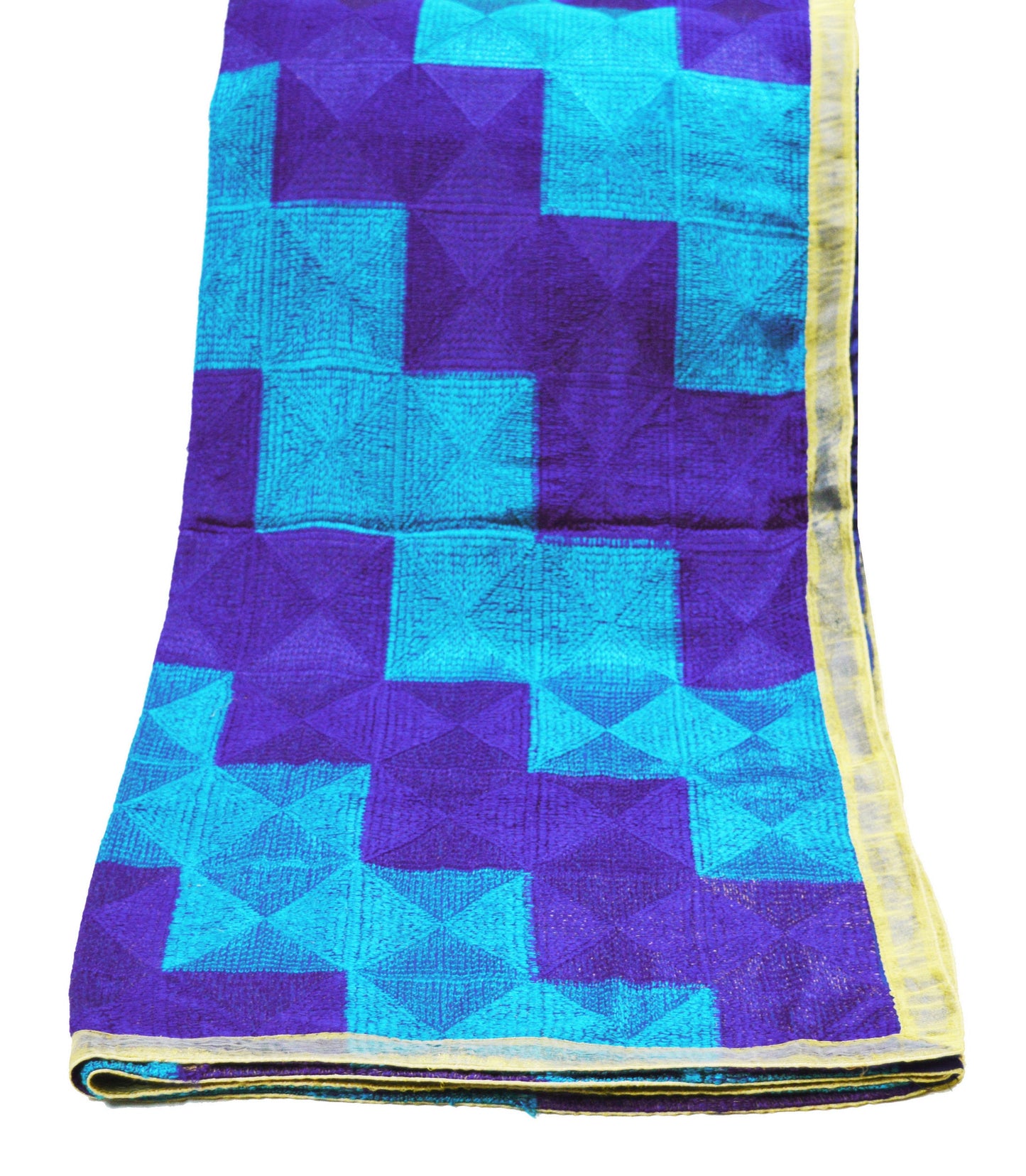 Indian Vintage Blue Heavy Dupatta Long Stole Chiffon Hand Embroidered Bagh Phulkari Stole Scarves Golden lace