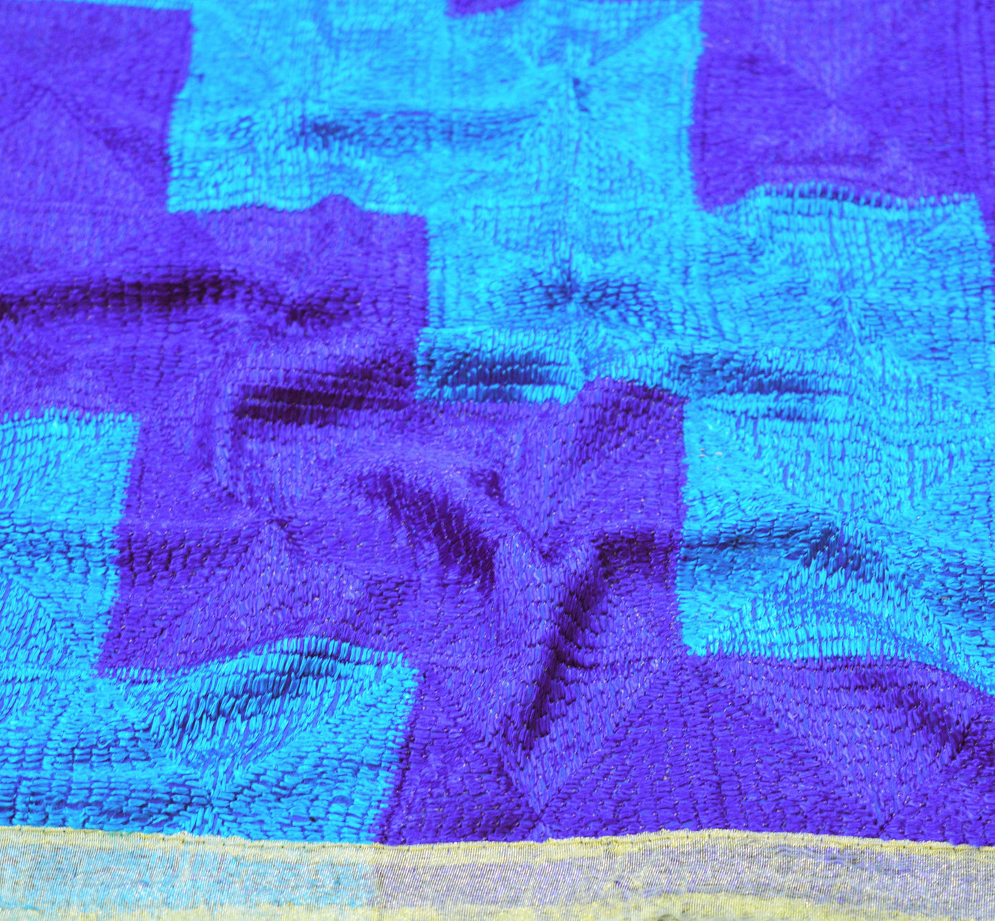 Indian Vintage Blue Heavy Dupatta Long Stole Chiffon Hand Embroidered Bagh Phulkari Stole Scarves Golden lace