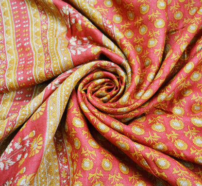 Indian Vintage Pink Heavy Saree Woven Printed 100% Pure Woolen Indian Sari Fabric 5Yard Indian Sari Soft