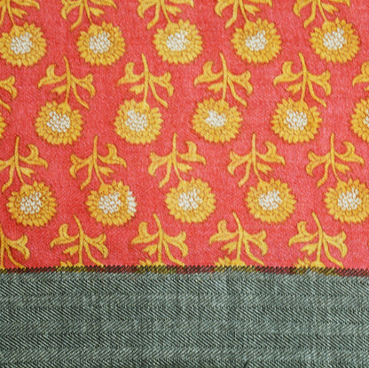 Indian Vintage Pink Heavy Saree Woven Printed 100% Pure Woolen Indian Sari Fabric 5Yard Indian Sari Soft