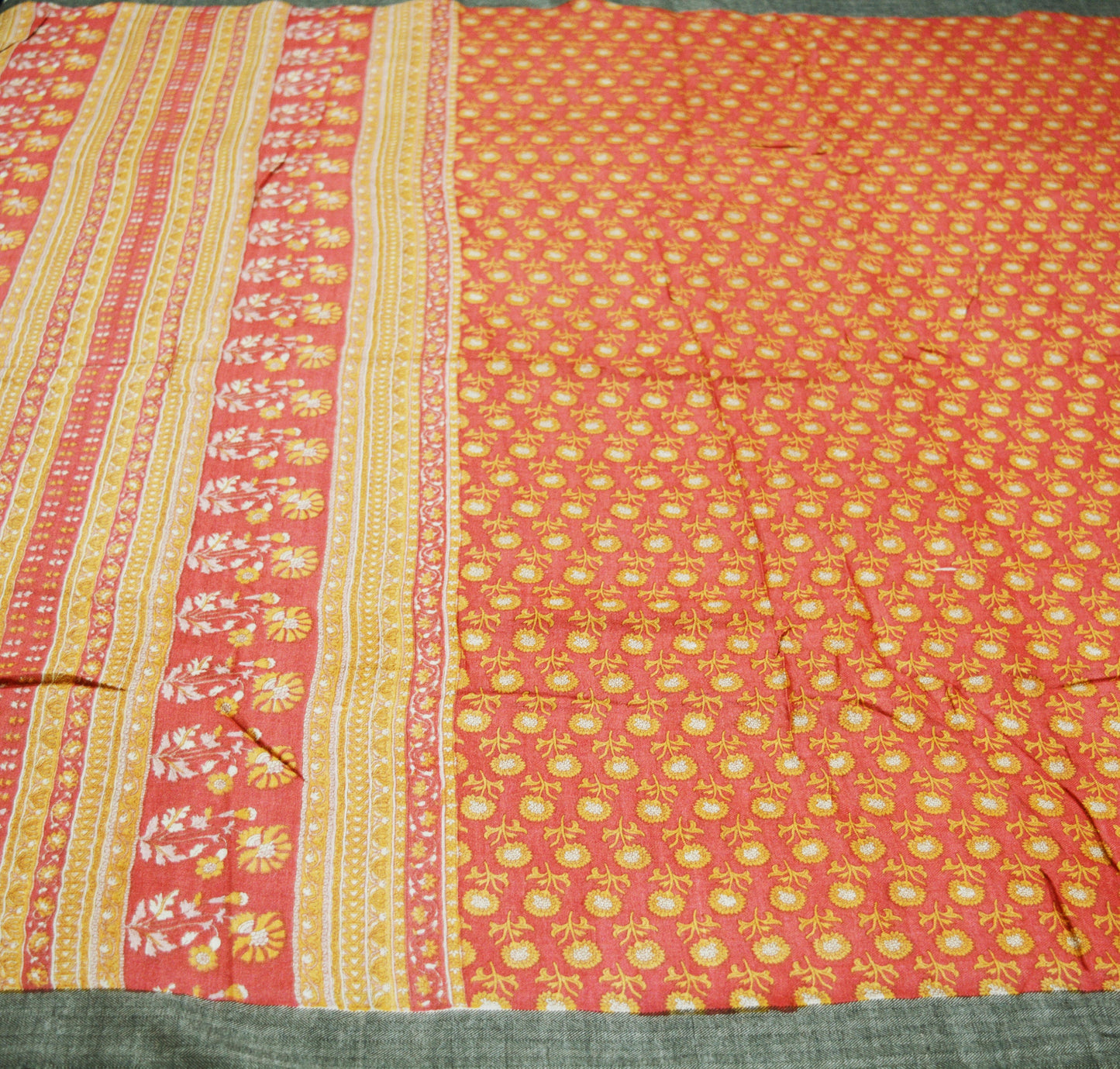 Indian Vintage Pink Heavy Saree Woven Printed 100% Pure Woolen Indian Sari Fabric 5Yard Indian Sari Soft