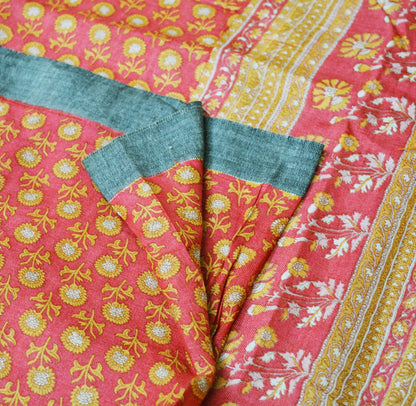 Indian Vintage Pink Heavy Saree Woven Printed 100% Pure Woolen Indian Sari Fabric 5Yard Indian Sari Soft